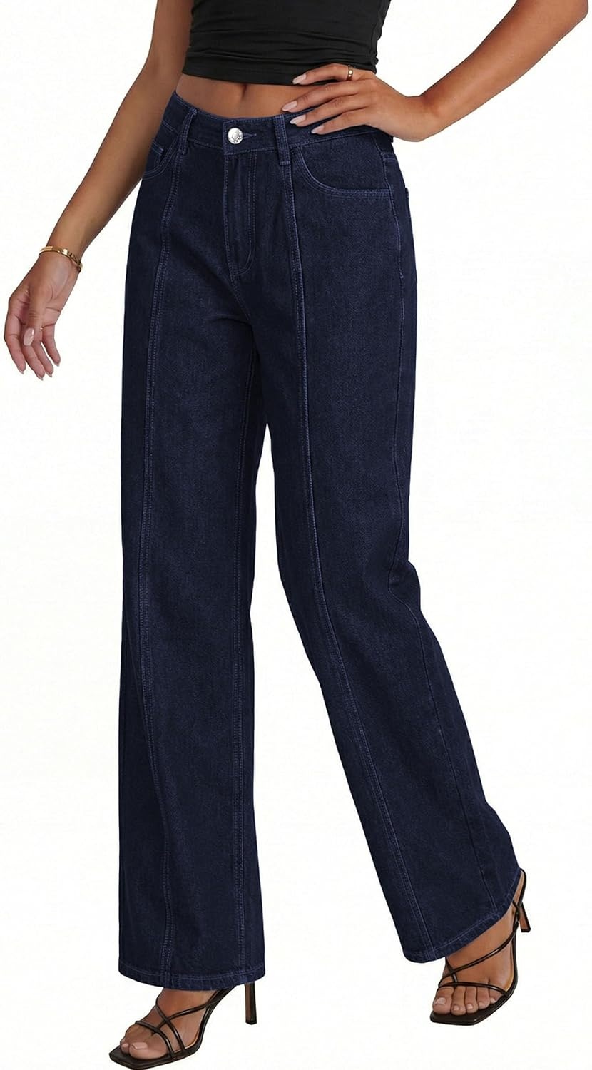 image:imagePRETTYGARDEN Womens Wide Leg Jeans Stretchy Baggy Denim PantsNavy Blue