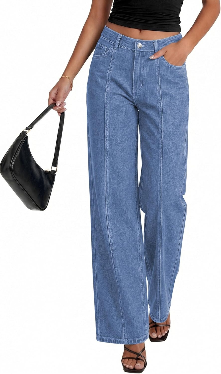 image:imagePRETTYGARDEN Womens Wide Leg Jeans Stretchy Baggy Denim PantsSky Blue