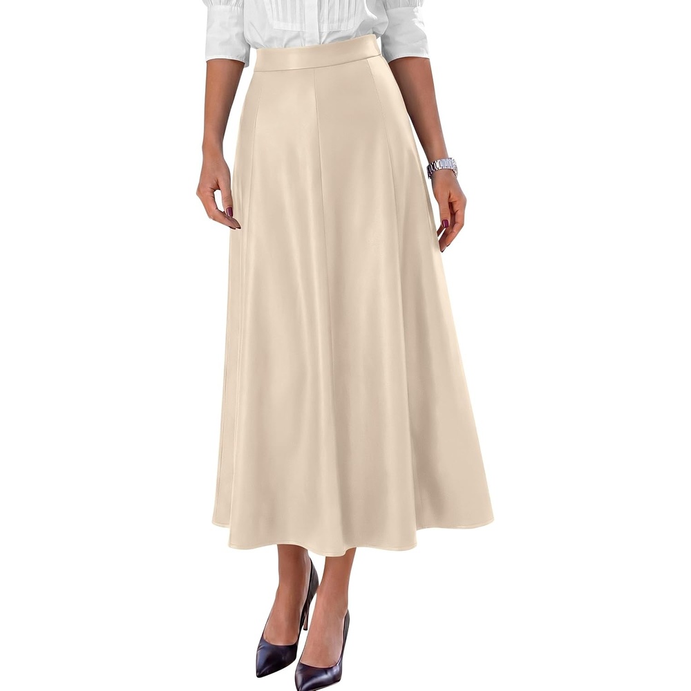 image:imagePRETTYGARDEN Womens Faux Leather High Waisted Midi SkirtBeige