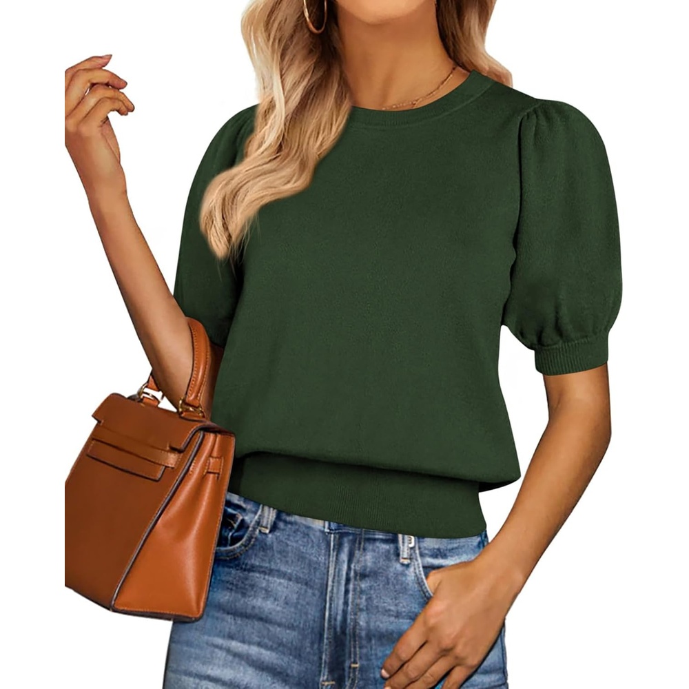 image:imagePRETTYGARDEN Womens Puff Short Sleeve Sweaters Summer 2026Army Green
