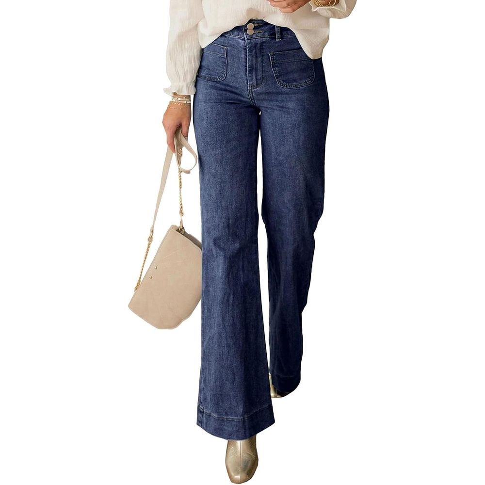 image:imagePRETTYGARDEN Womens Wide Leg High Waisted Trendy JeansNavy