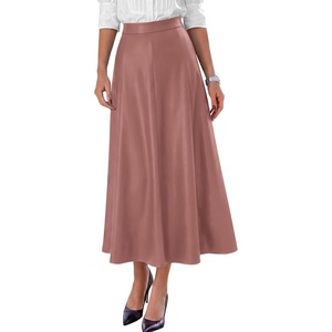 PRETTYGARDEN Womens Faux Leather High Waisted Midi Skirt(Dusty Pink)