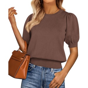 PRETTYGARDEN Womens Puff Short Sleeve Sweaters Summer 2026(Coffee)