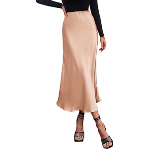 PRETTYGARDEN Women’s Satin Midi Skirts Dressy Casual(Champagne)