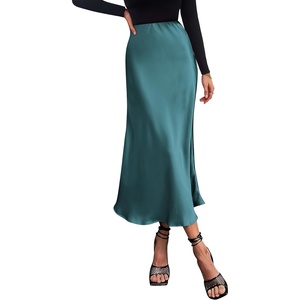 PRETTYGARDEN Women’s Satin Midi Skirts Dressy Casual(Lake Blue)