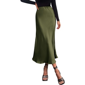 PRETTYGARDEN Women’s Satin Midi Skirts Dressy Casual(Light Army Green)