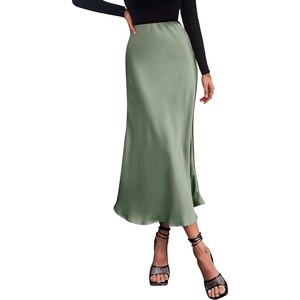 PRETTYGARDEN Women’s Satin Midi Skirts Dressy Casual(Light Green)