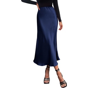 PRETTYGARDEN Women’s Satin Midi Skirts Dressy Casual(Navy)