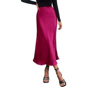 PRETTYGARDEN Women’s Satin Midi Skirts Dressy Casual(Rose Red)