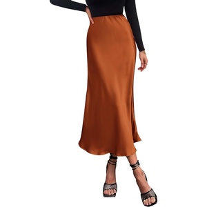 PRETTYGARDEN Women’s Satin Midi Skirts Dressy Casual(Rust Red)