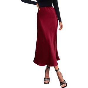 PRETTYGARDEN Women’s Satin Midi Skirts Dressy Casual(Wine Red)