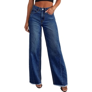 PRETTYGARDEN Women’s Wide Leg Jeans Raw Hem Denim Pants(Bluing)