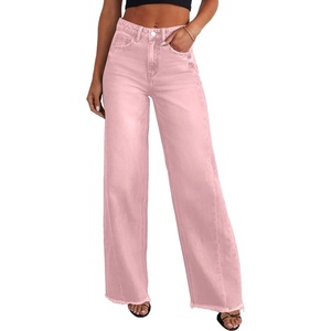 PRETTYGARDEN Women’s Wide Leg Jeans Raw Hem Denim Pants(Pink)