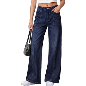 PRETTYGARDEN Women’s Wide Leg Jeans Stretchy Baggy Denim Pants(Navy Blue)