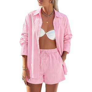 PRETTYGARDEN Women’s Summer 2 Piece Outfits Lounge Sets(Striped Pink White)