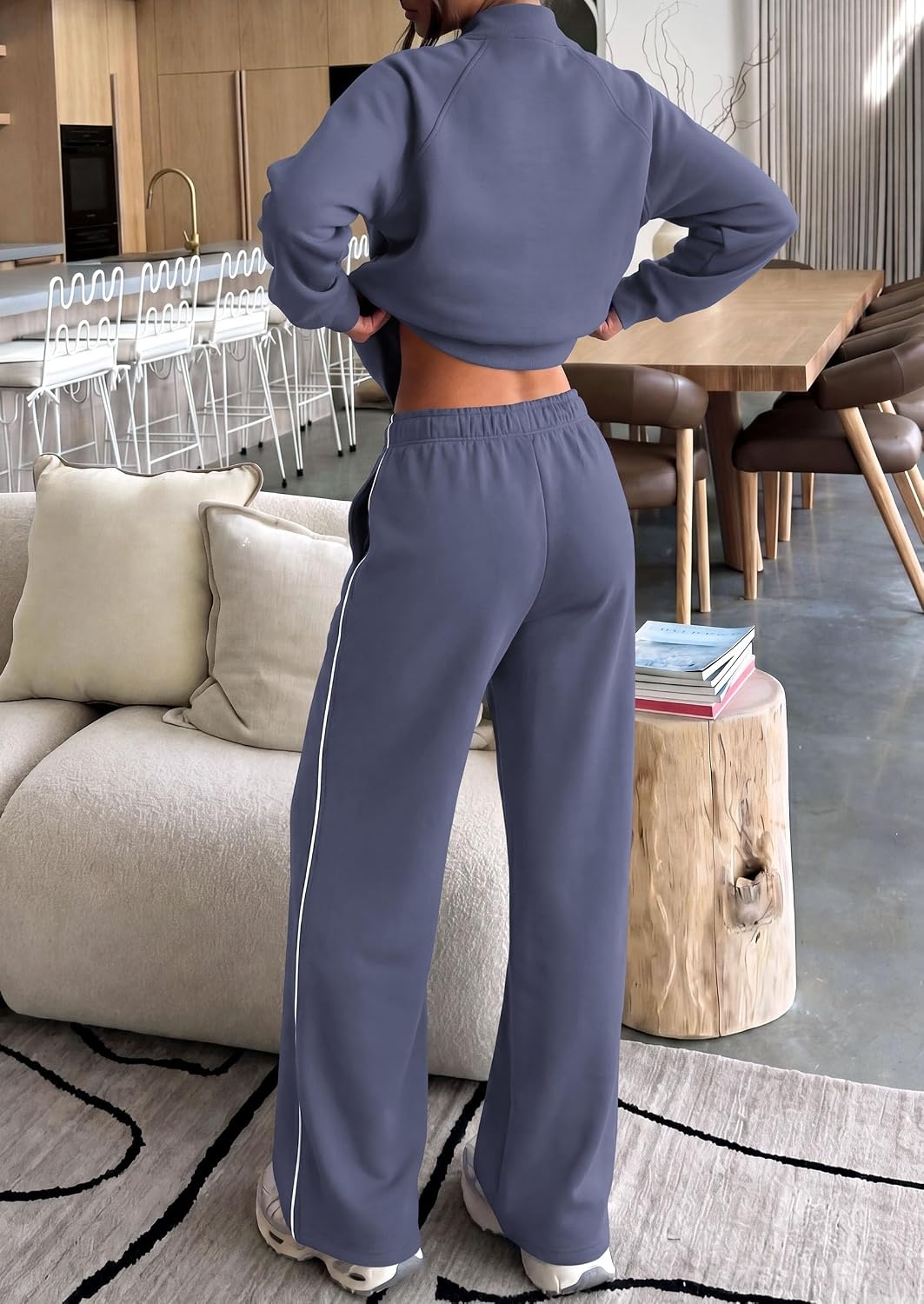 image:imagePRETTYGARDEN Womens 2 Piece Sweat Set Casual Fall OutfitsGrey Blue