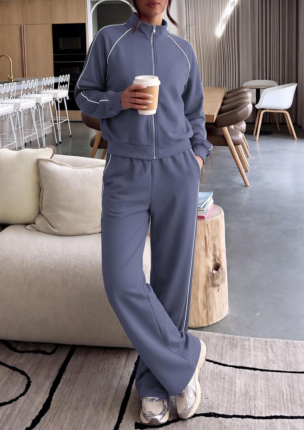 image:imagePRETTYGARDEN Womens 2 Piece Sweat Set Casual Fall OutfitsGrey Blue
