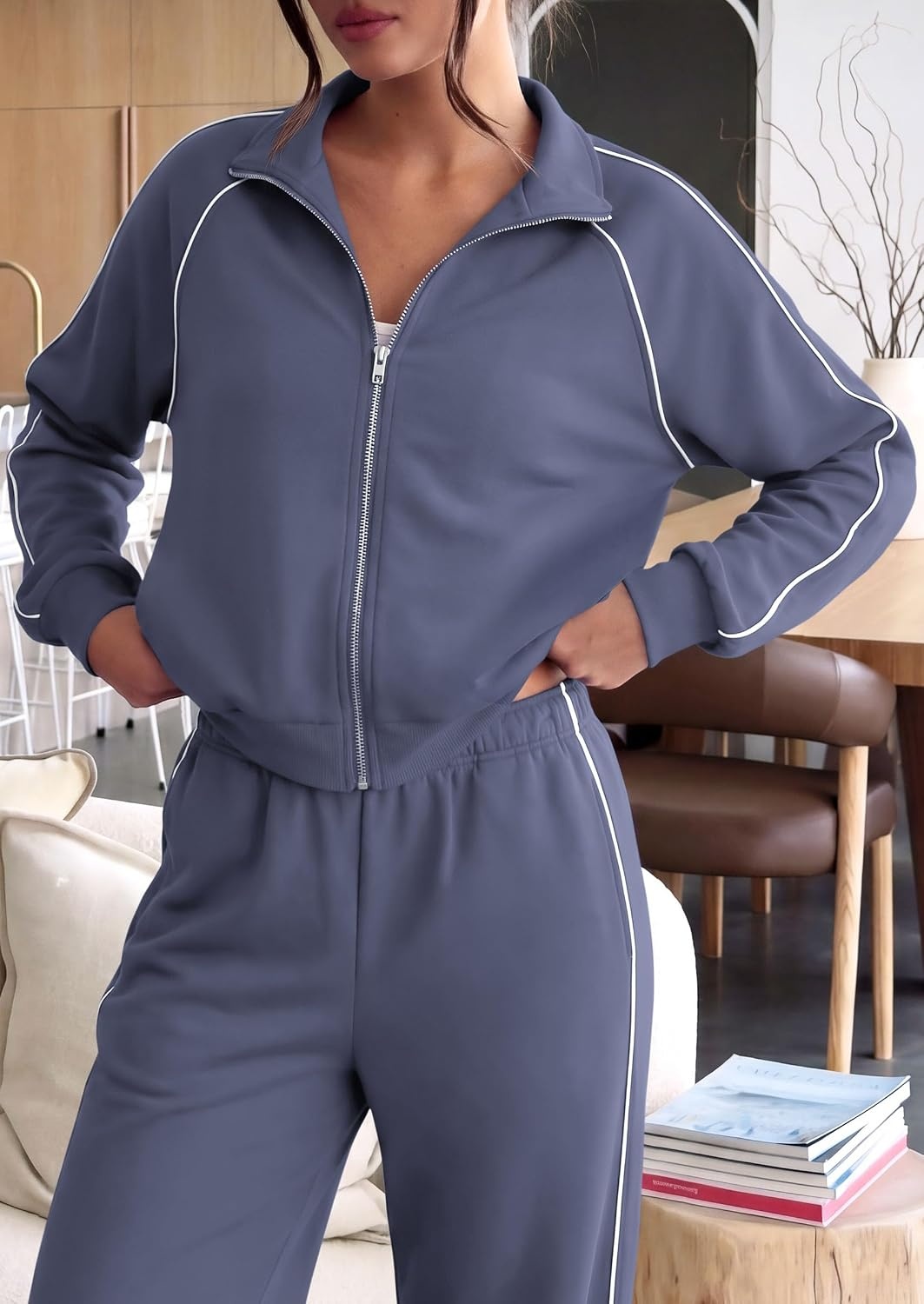 image:imagePRETTYGARDEN Womens 2 Piece Sweat Set Casual Fall OutfitsGrey Blue