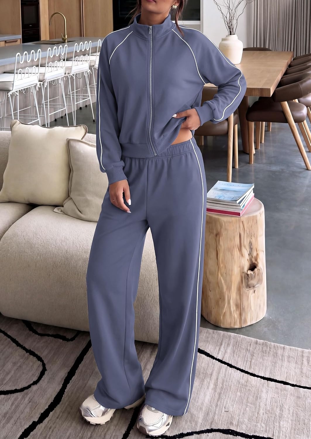 image:imagePRETTYGARDEN Womens 2 Piece Sweat Set Casual Fall OutfitsGrey Blue