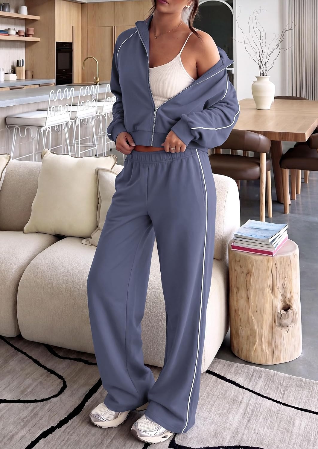 image:imagePRETTYGARDEN Womens 2 Piece Sweat Set Casual Fall OutfitsGrey Blue