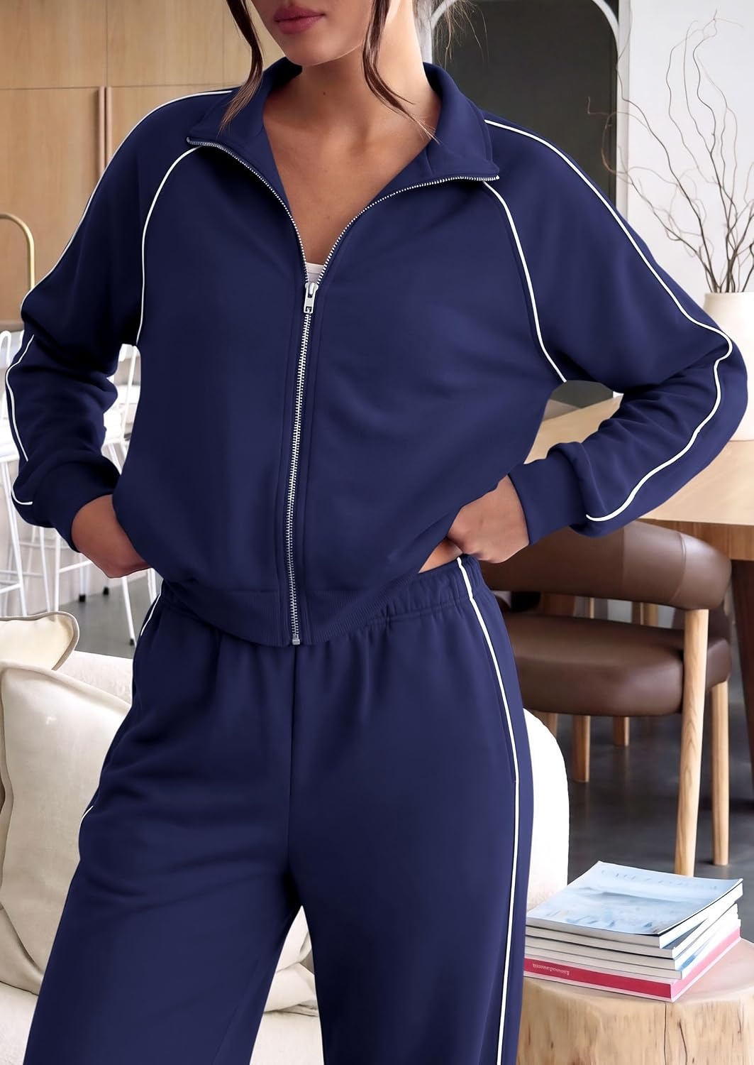 image:imagePRETTYGARDEN Womens 2 Piece Sweat Set Casual Fall OutfitsNavy Blue