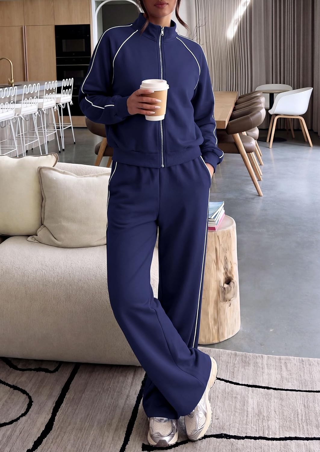 image:imagePRETTYGARDEN Womens 2 Piece Sweat Set Casual Fall OutfitsNavy Blue