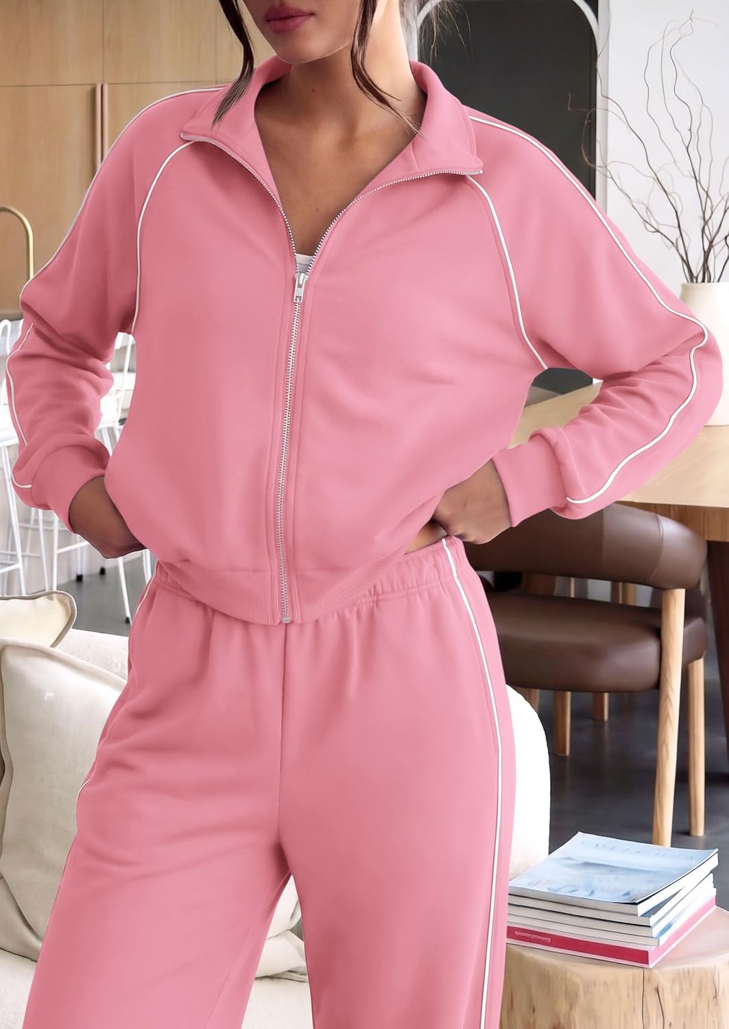 image:imagePRETTYGARDEN Womens 2 Piece Sweat Set Casual Fall OutfitsPink