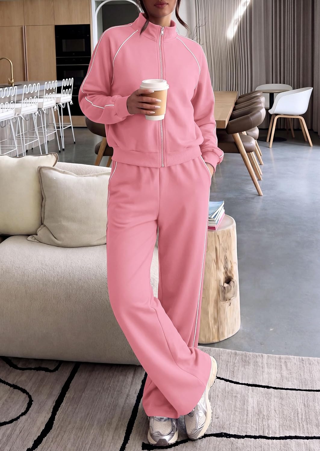 image:imagePRETTYGARDEN Womens 2 Piece Sweat Set Casual Fall OutfitsPink