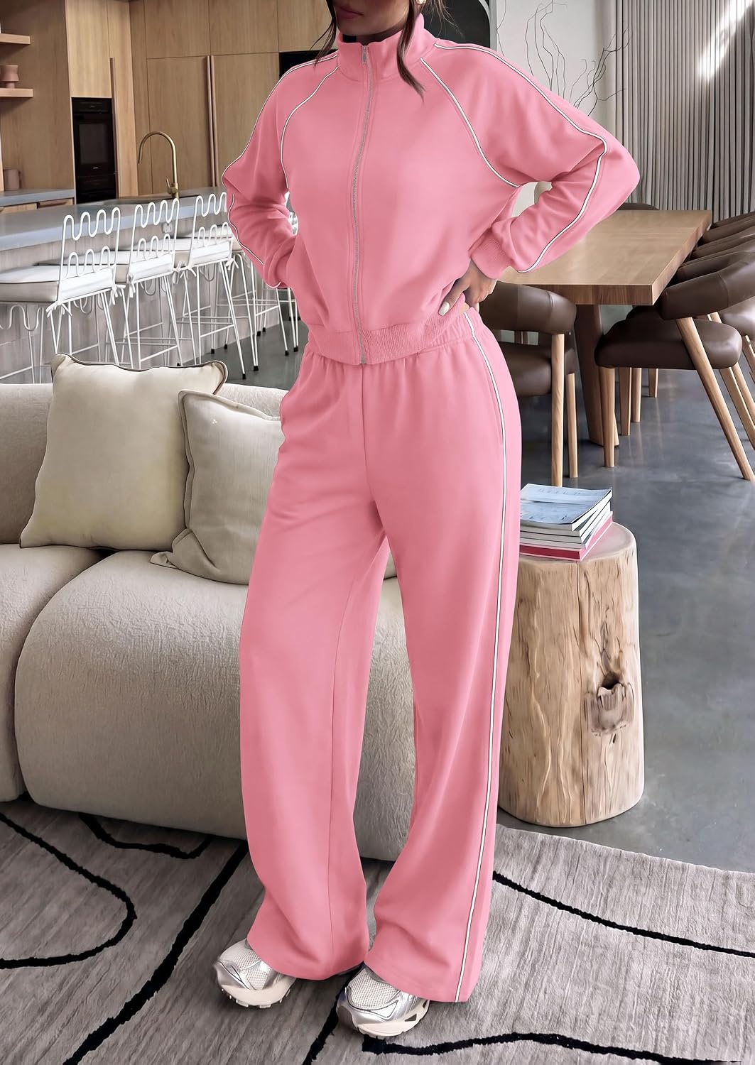 image:imagePRETTYGARDEN Womens 2 Piece Sweat Set Casual Fall OutfitsPink