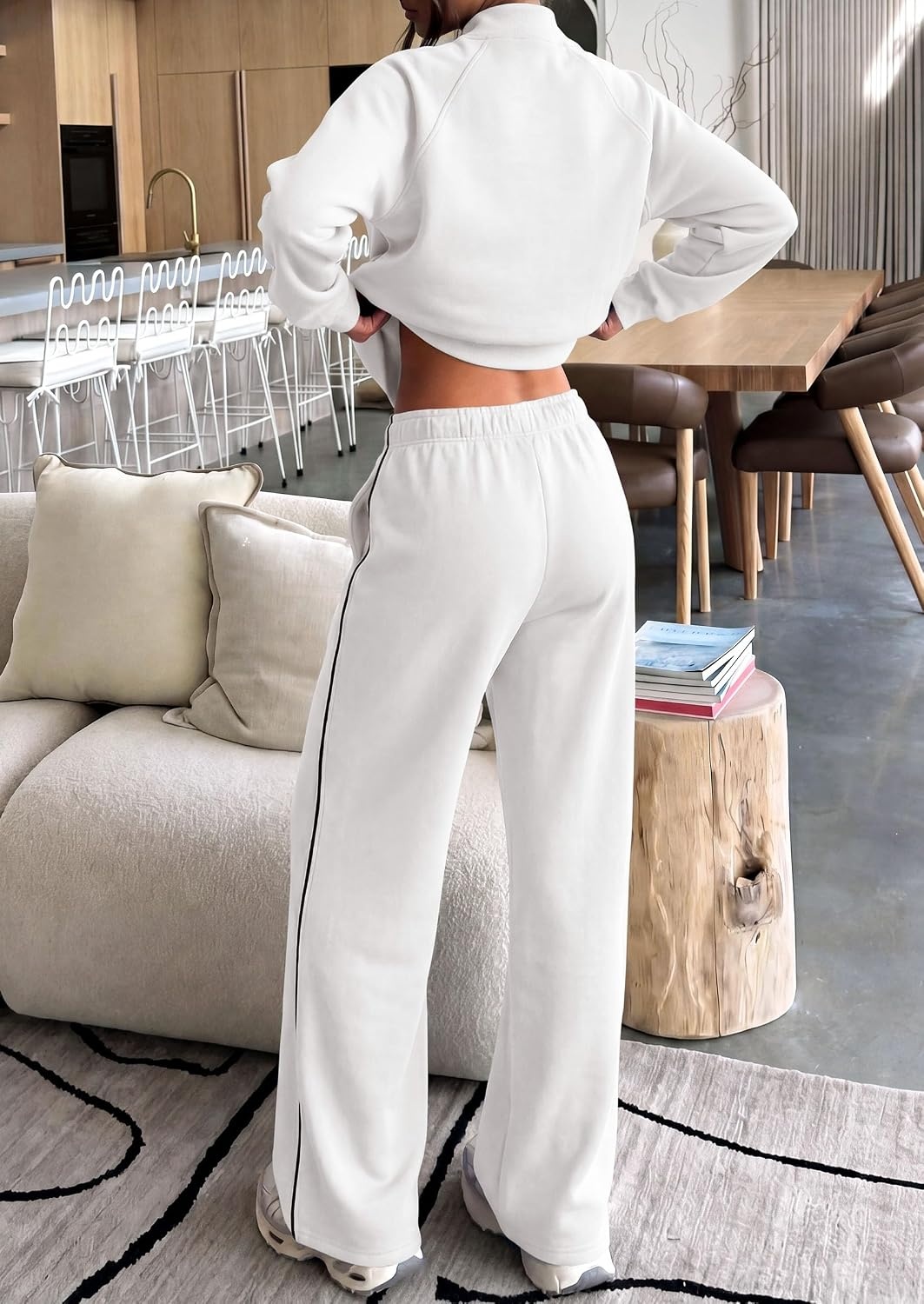image:imagePRETTYGARDEN Womens 2 Piece Sweat Set Casual Fall OutfitsWhite