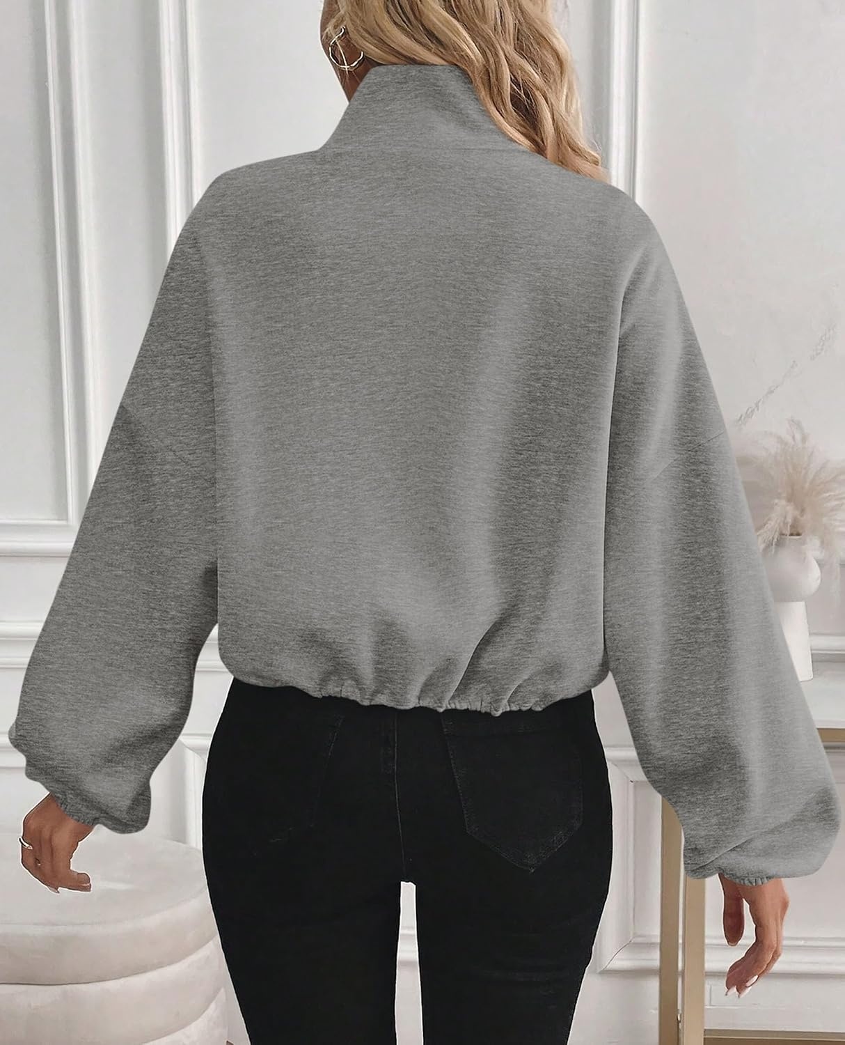 image:imagePRETTYGARDEN Womens Cropped Jacket Zip Up Fleece Sweatshirt Fall OutfitsGrey