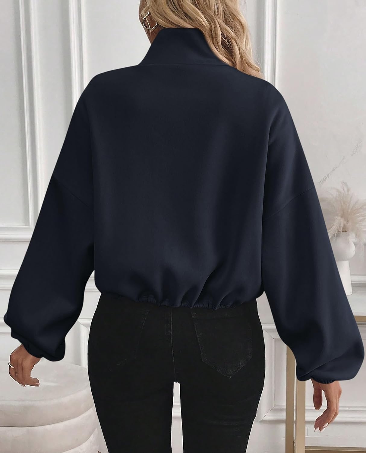 image:imagePRETTYGARDEN Womens Cropped Jacket Zip Up Fleece Sweatshirt Fall OutfitsNavy