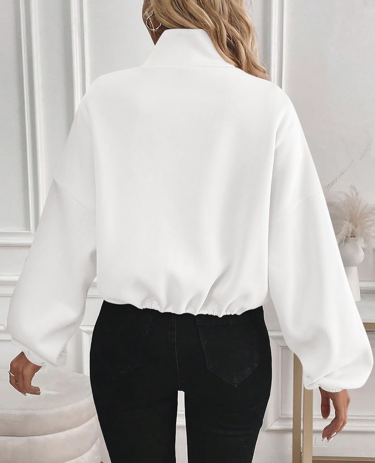image:imagePRETTYGARDEN Womens Cropped Jacket Zip Up Fleece Sweatshirt Fall OutfitsWhite