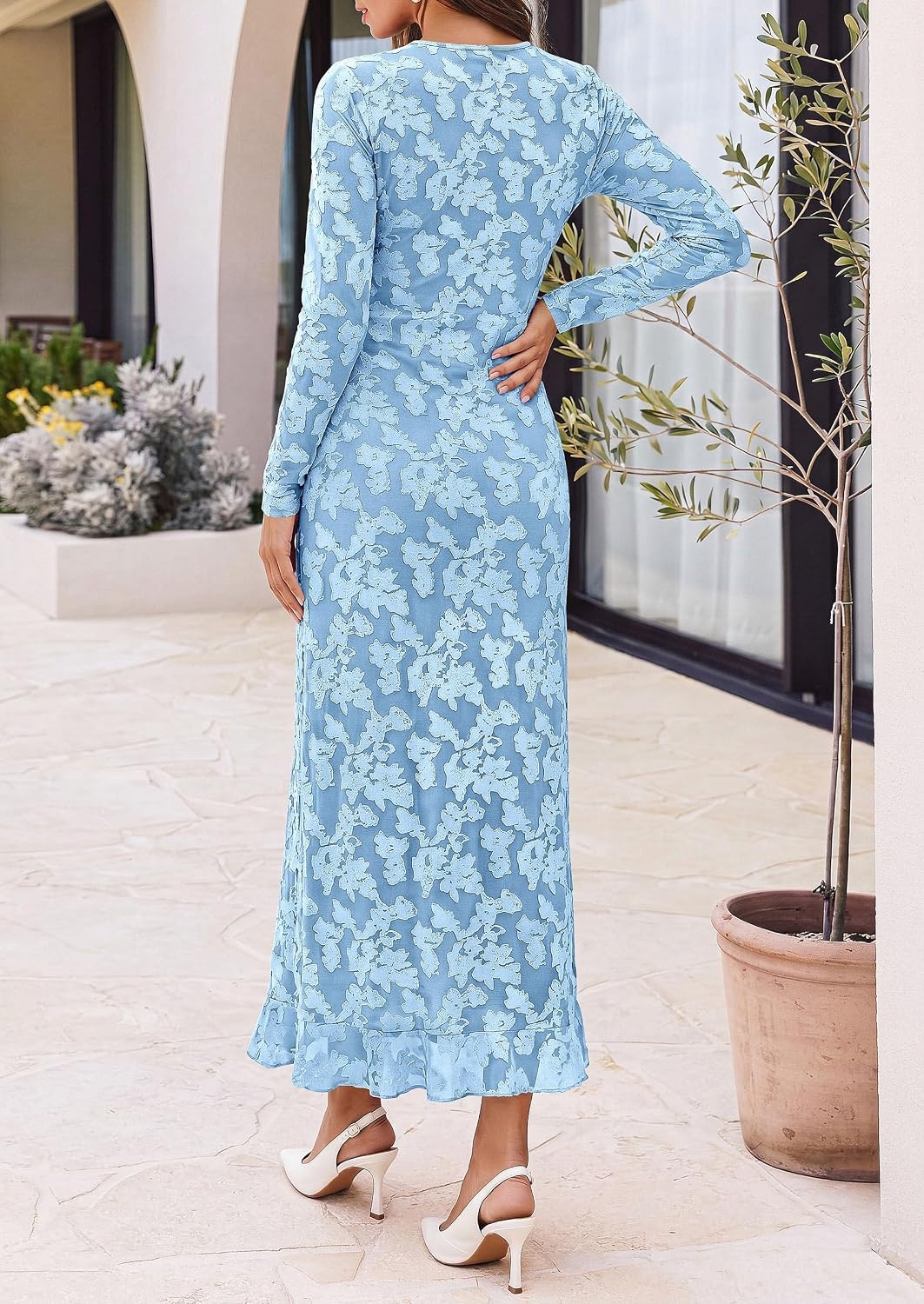 image:imagePRETTYGARDEN Womens Formal Maxi Floral Dresses with SlitBlue