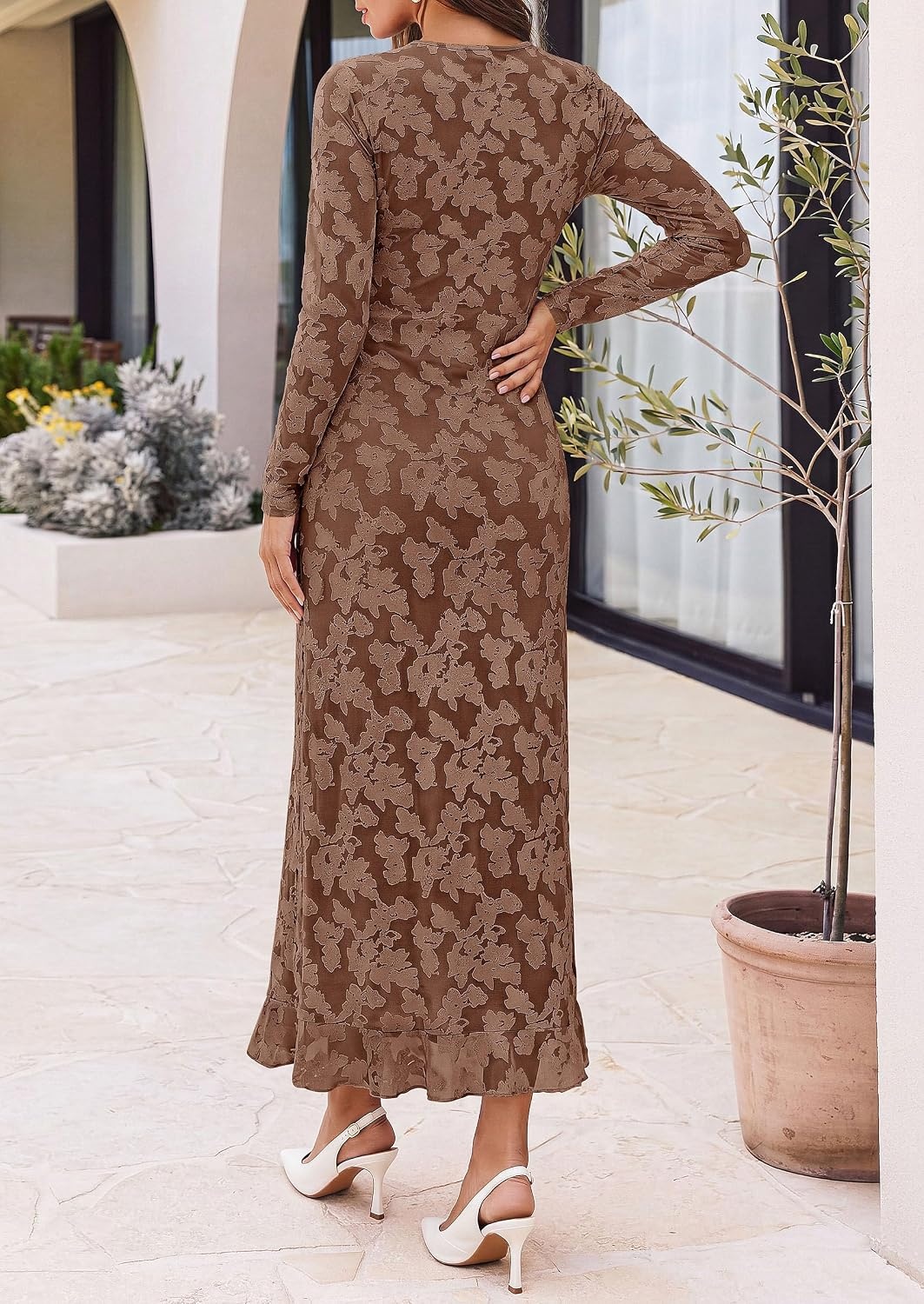 image:imagePRETTYGARDEN Womens Formal Maxi Floral Dresses with SlitBrown