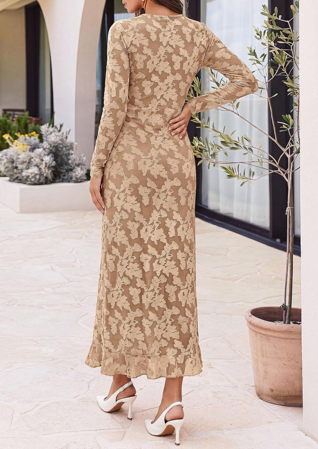 image:imagePRETTYGARDEN Womens Formal Maxi Floral Dresses with SlitKhaki