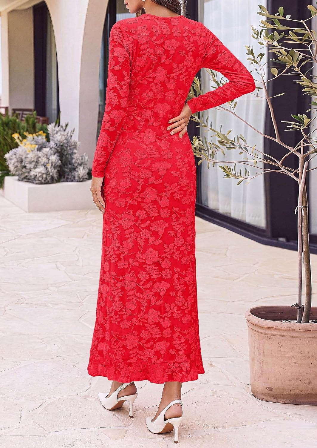 image:imagePRETTYGARDEN Womens Formal Maxi Floral Dresses with SlitRed