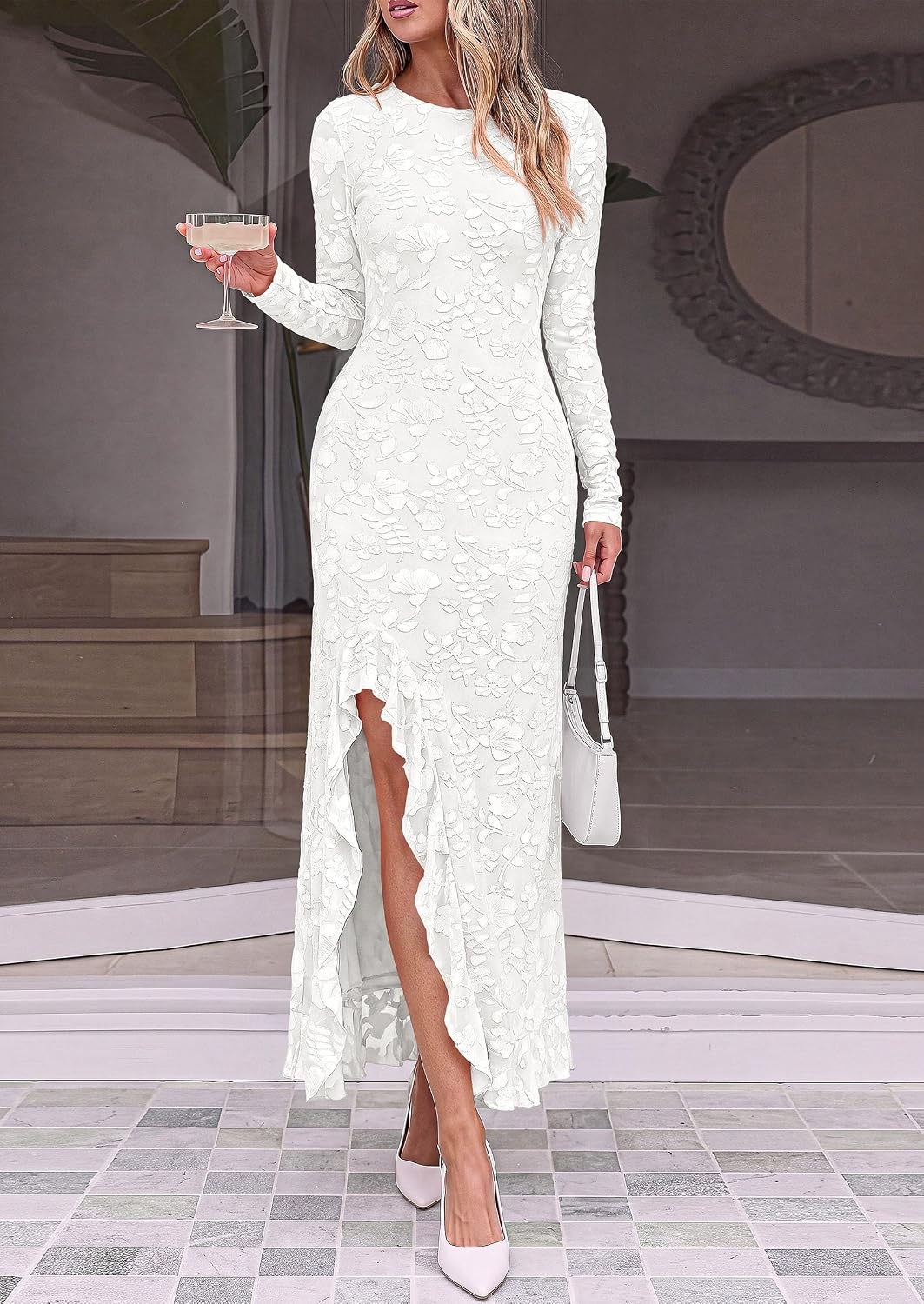 image:imagePRETTYGARDEN Womens Formal Maxi Floral Dresses with SlitWhite