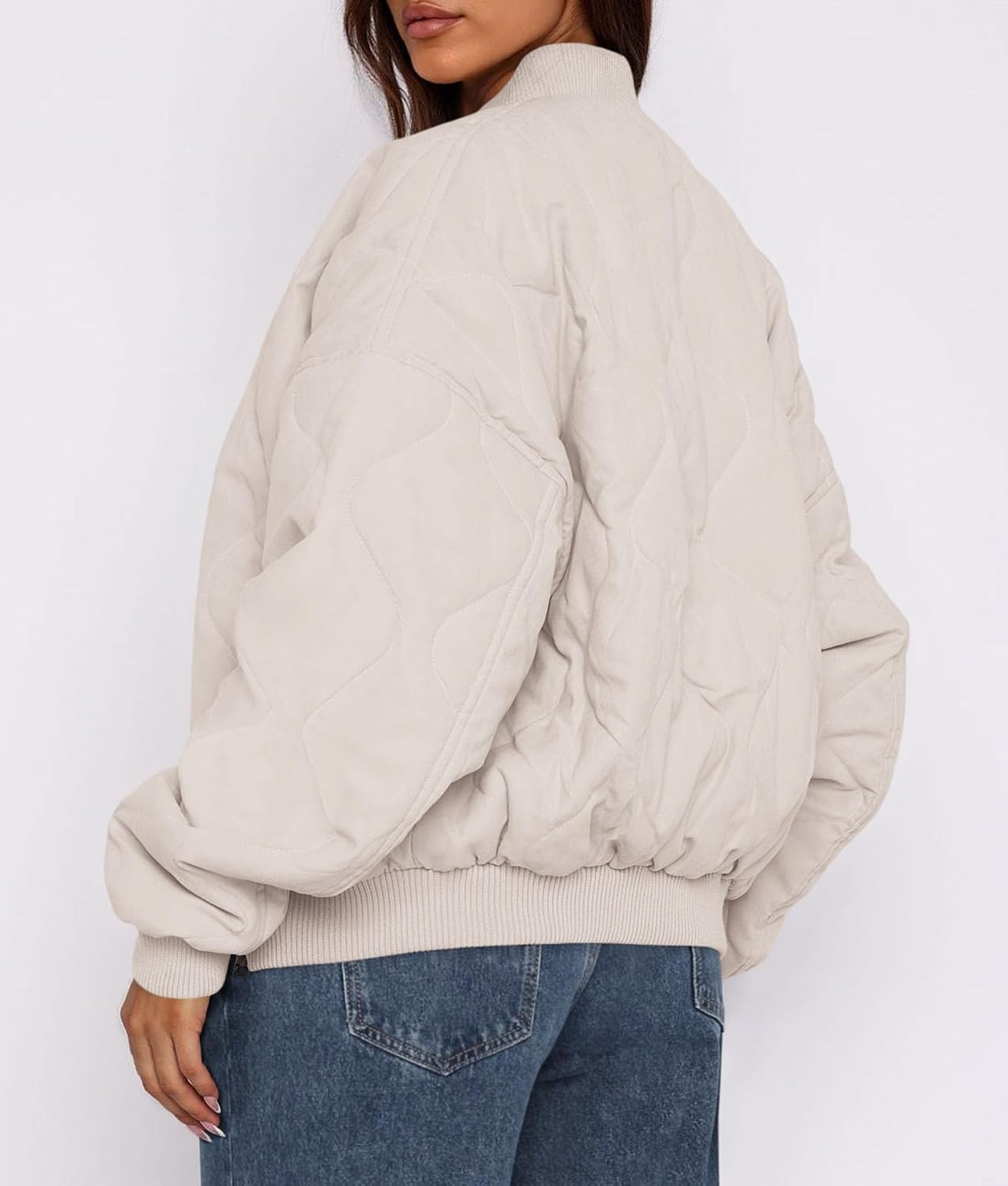 image:imagePRETTYGARDEN Womens Quilted Bomber Jackets Winter CoatsBeige
