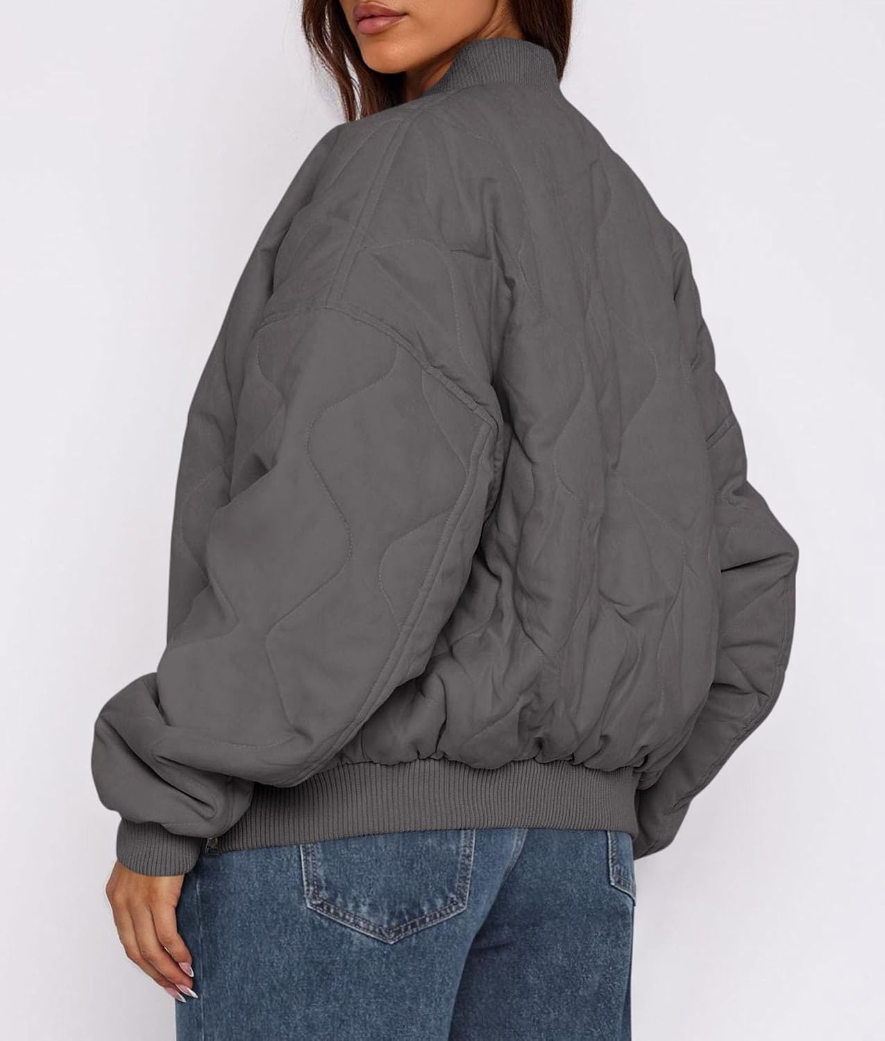 image:imagePRETTYGARDEN Womens Quilted Bomber Jackets Winter CoatsDark Grey