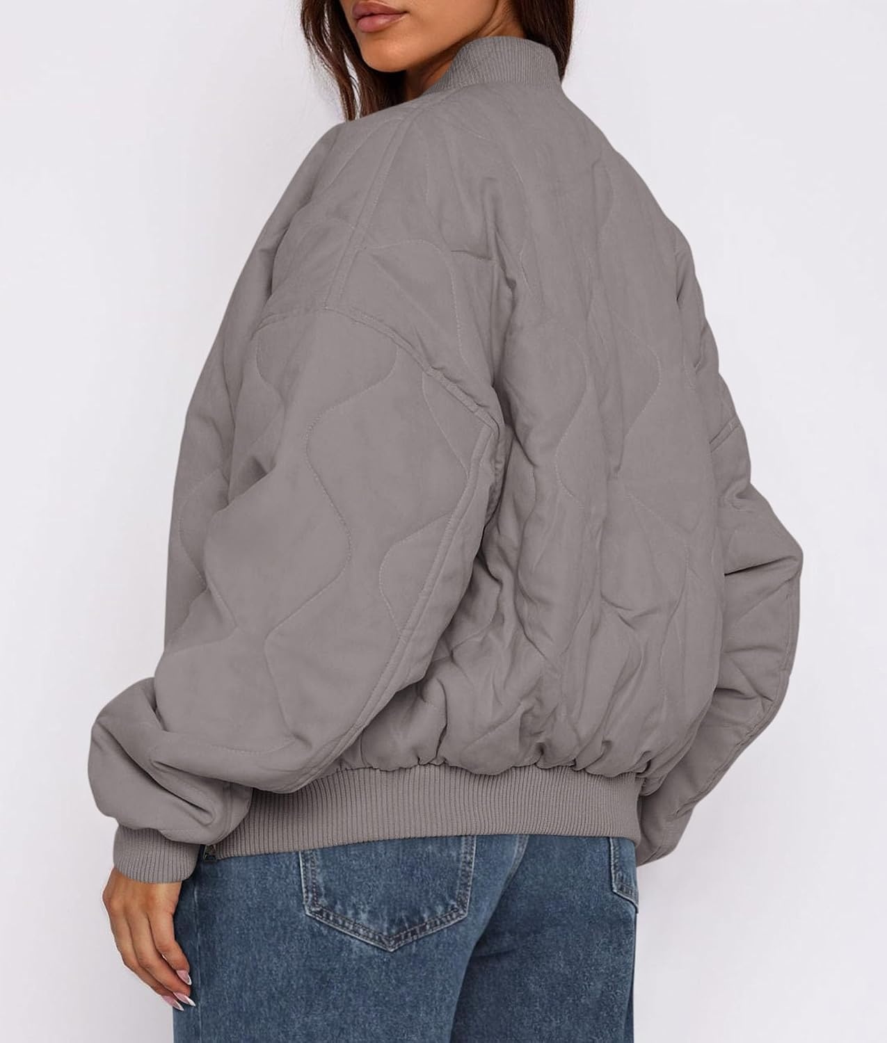 image:imagePRETTYGARDEN Womens Quilted Bomber Jackets Winter CoatsGrey