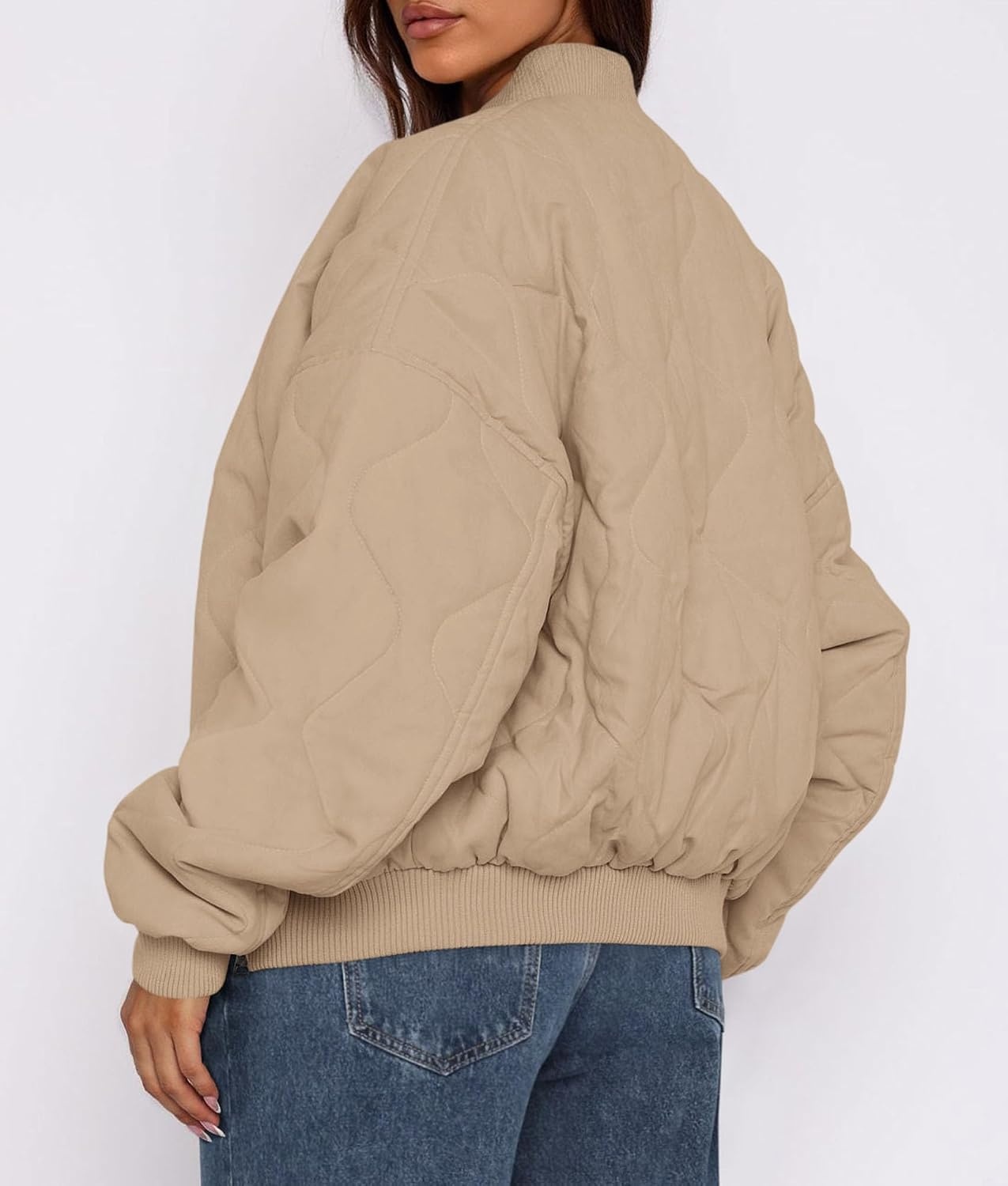 image:imagePRETTYGARDEN Womens Quilted Bomber Jackets Winter CoatsKhaki