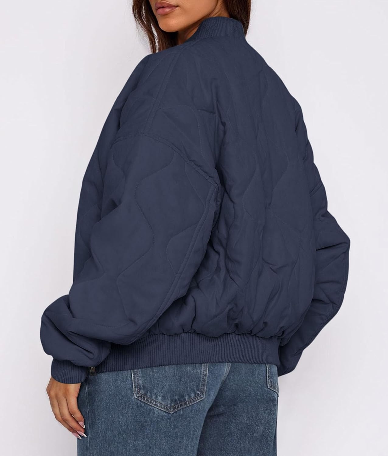 image:imagePRETTYGARDEN Womens Quilted Bomber Jackets Winter CoatsNavy Blue