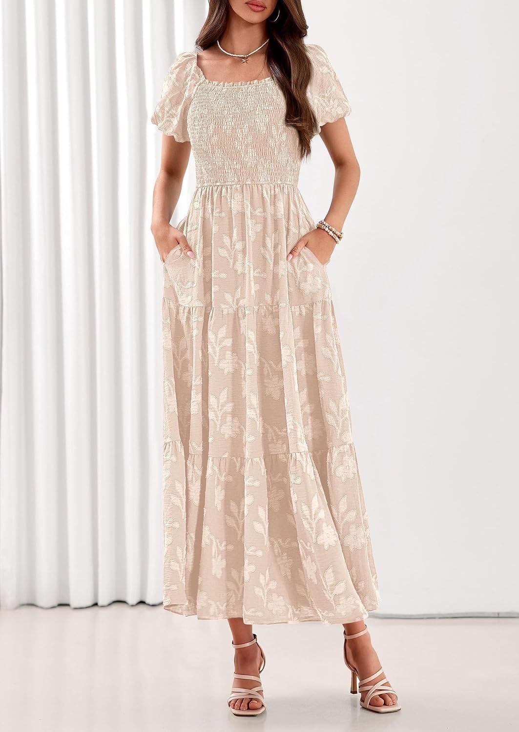 image:imagePRETTYGARDEN Womens Summer Floral Boho Maxi DressBeige