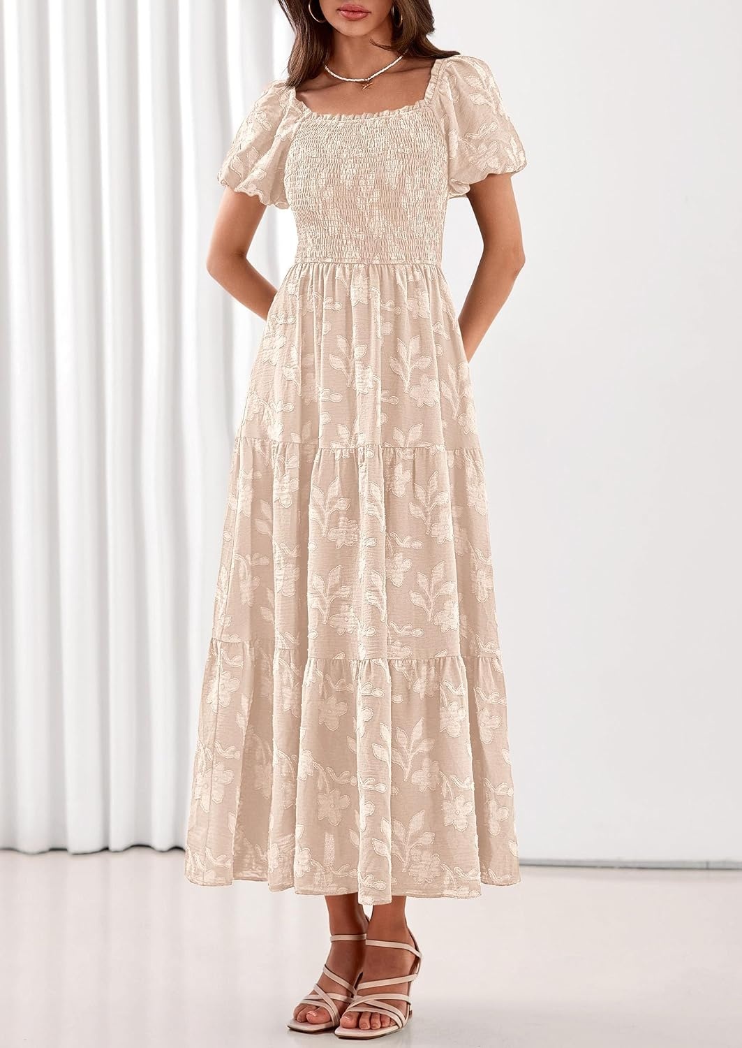 image:imagePRETTYGARDEN Womens Summer Floral Boho Maxi DressBeige