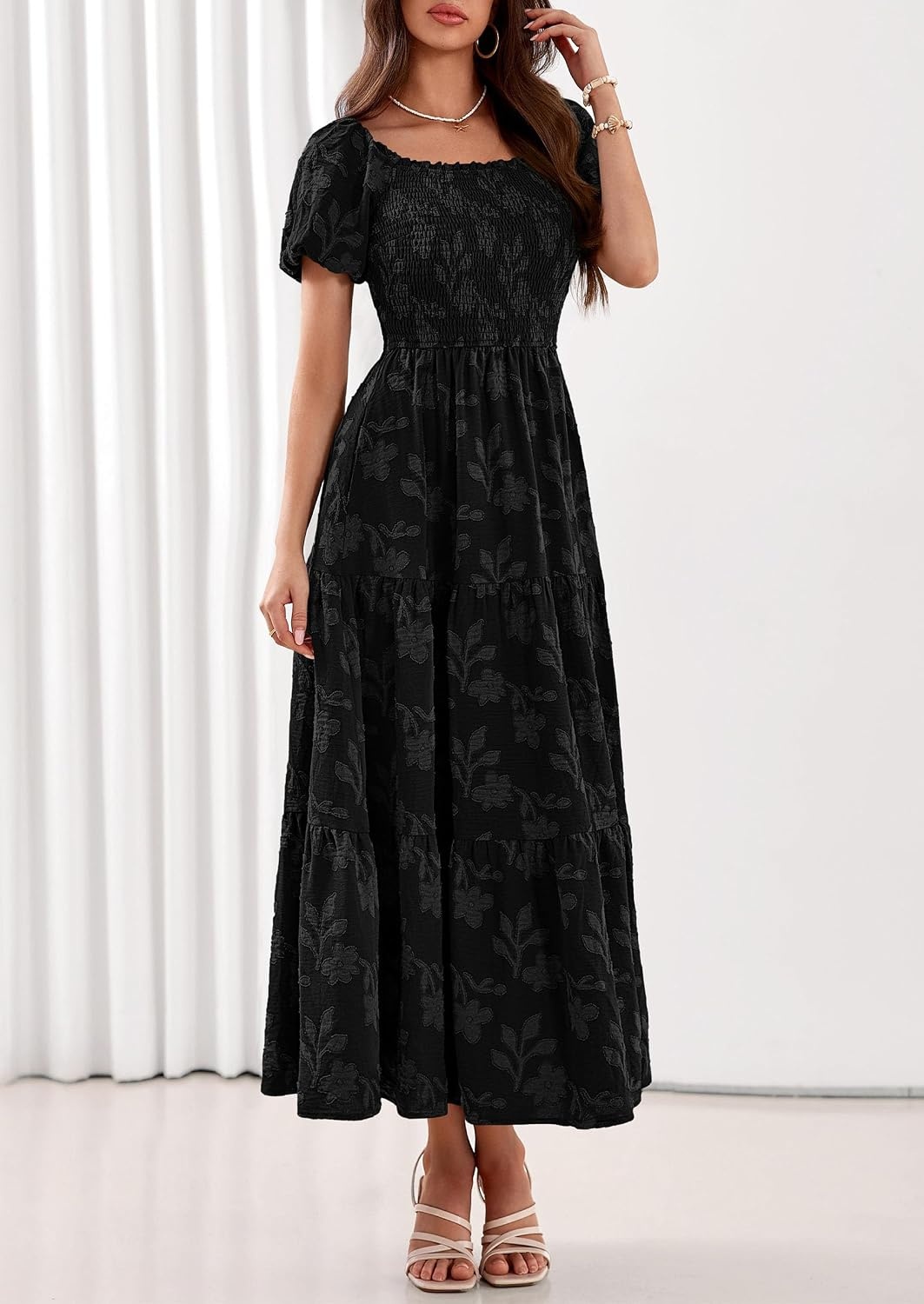 image:imagePRETTYGARDEN Womens Summer Floral Boho Maxi DressBlack