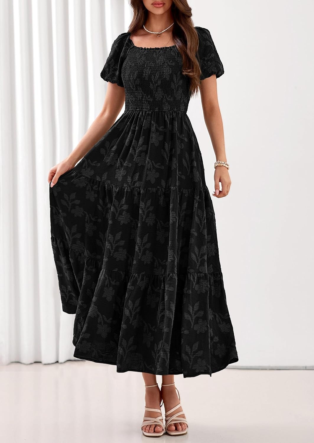 image:imagePRETTYGARDEN Womens Summer Floral Boho Maxi DressBlack