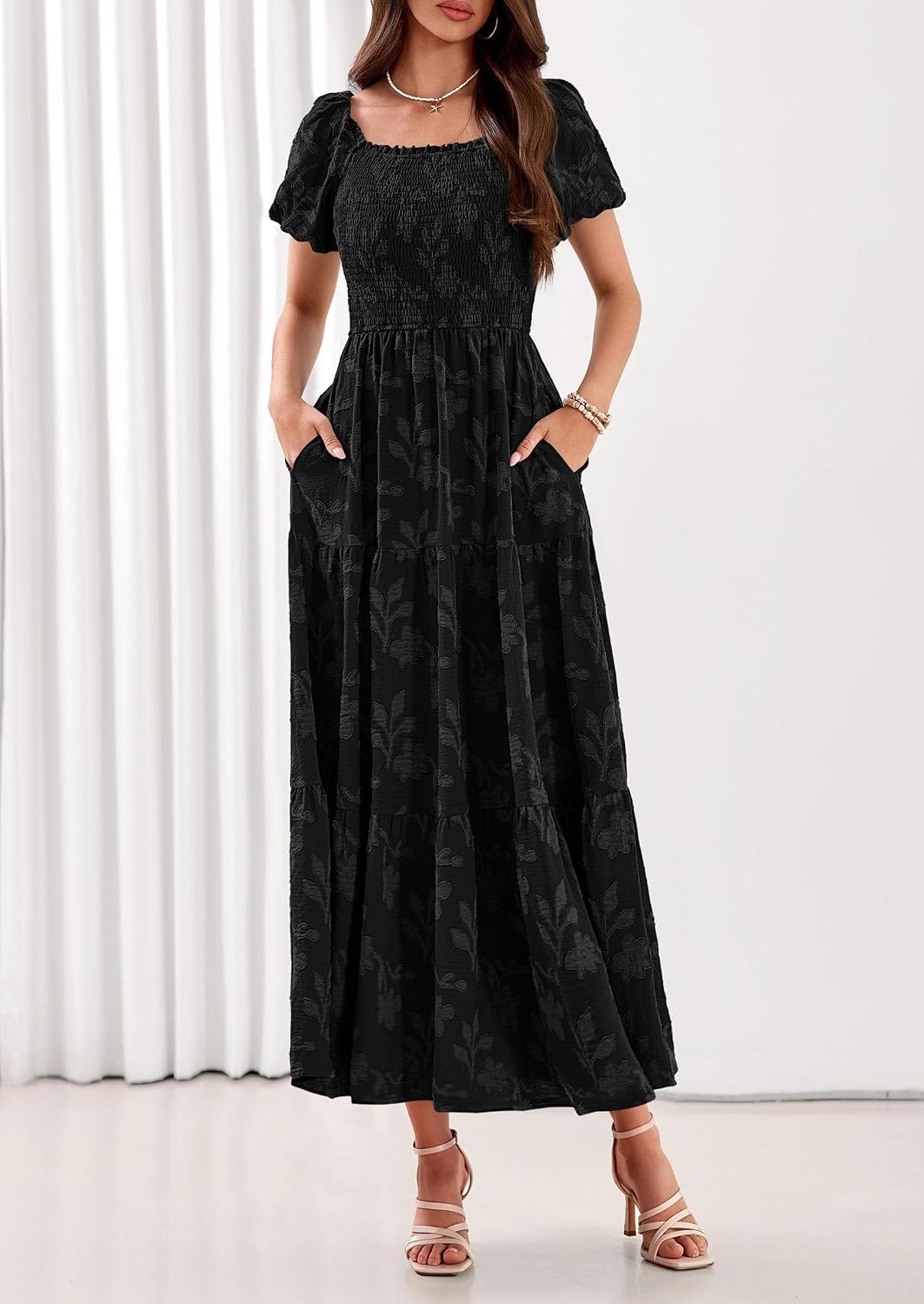 image:imagePRETTYGARDEN Womens Summer Floral Boho Maxi DressBlack