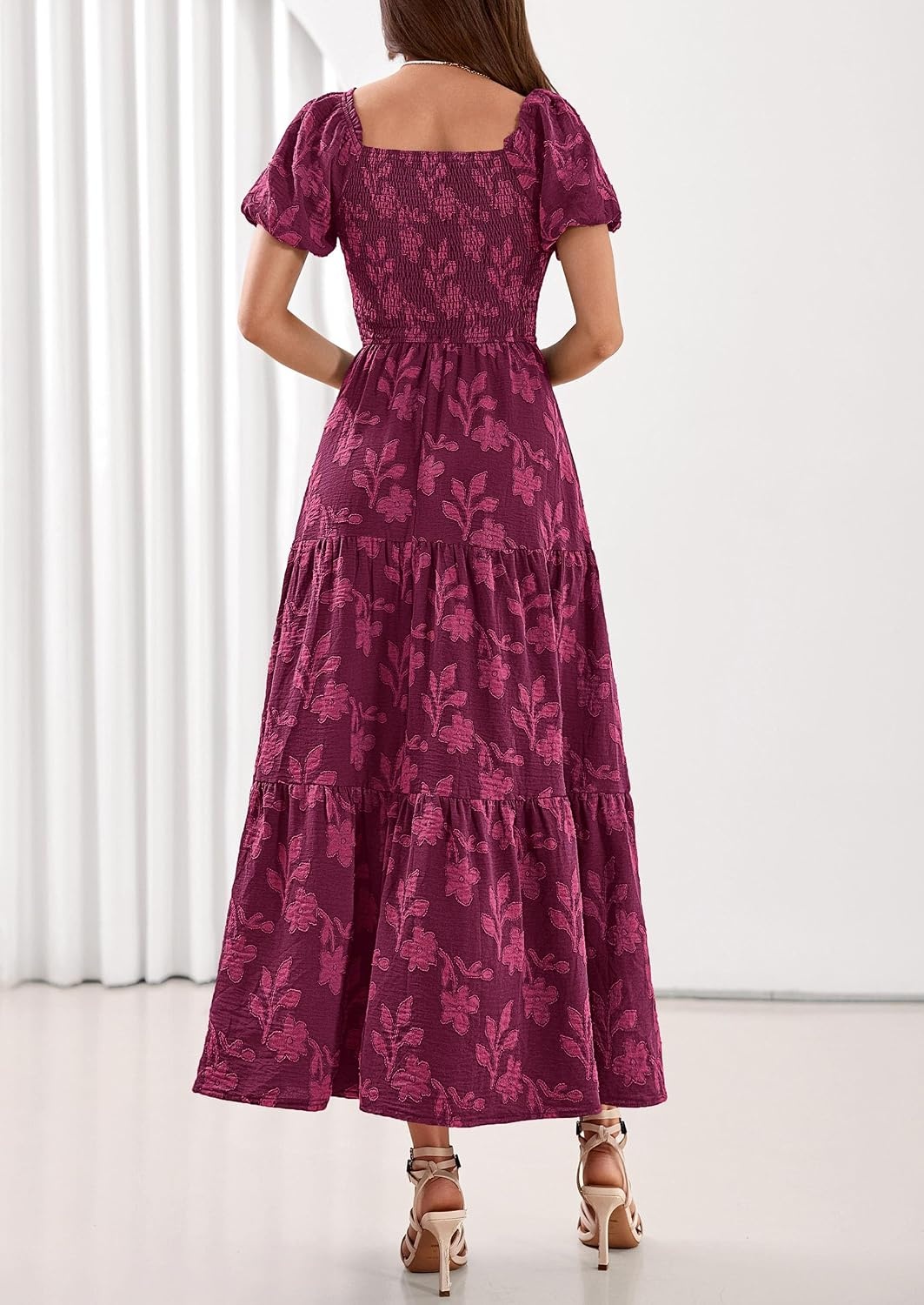 image:imagePRETTYGARDEN Womens Summer Floral Boho Maxi DressBurgundy