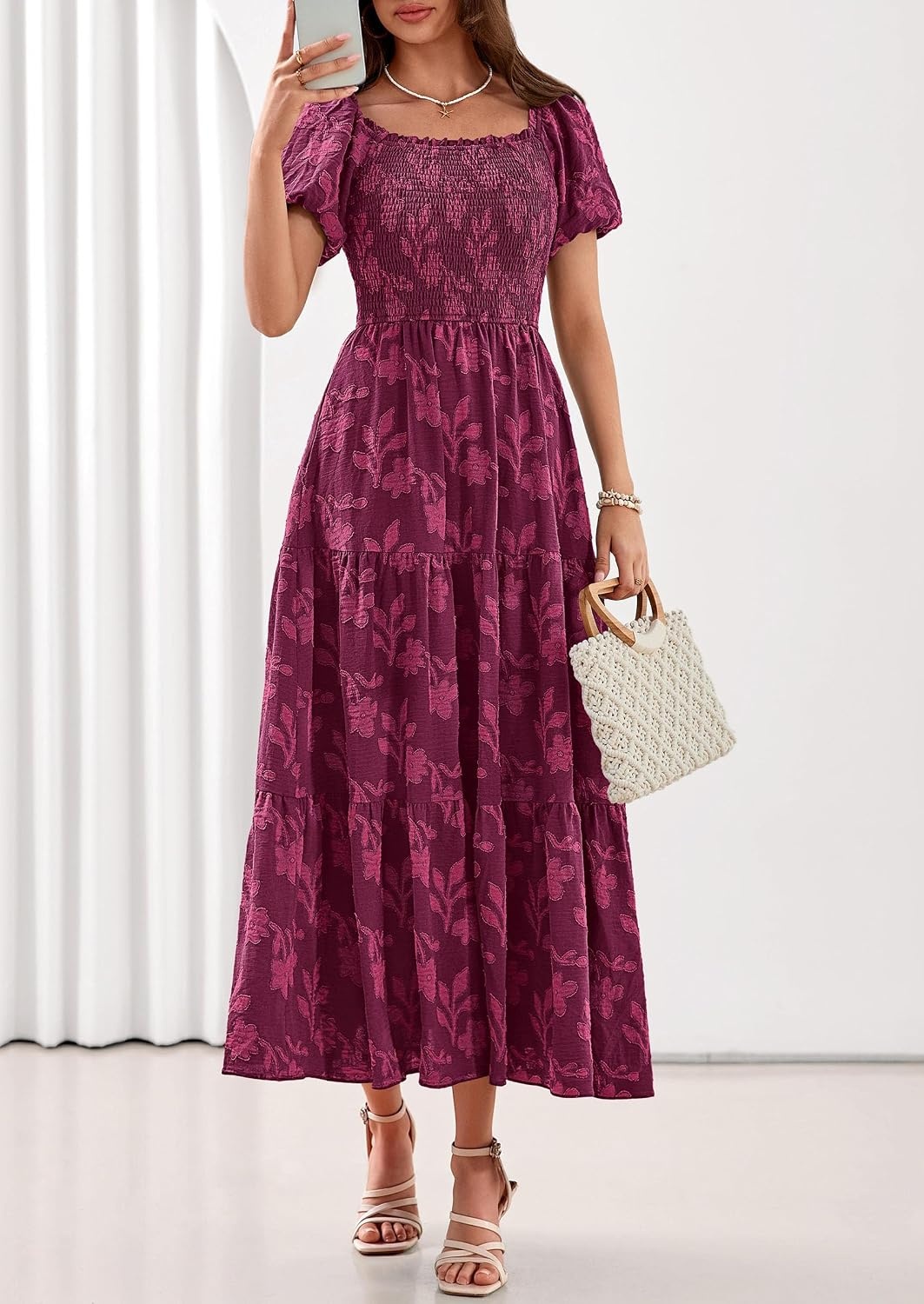 image:imagePRETTYGARDEN Womens Summer Floral Boho Maxi DressBurgundy